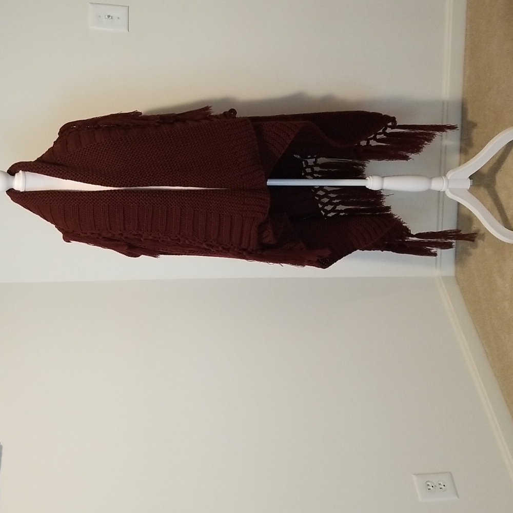 NWT! Code Burgundy Knit Fringe Shawl